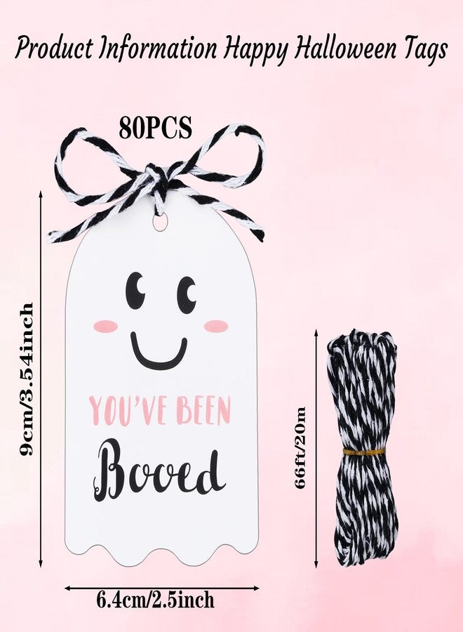 Vanlovemac 80 Pcs Halloween Tags with String, You've Been Booed Gifts Tag, Happy Halloween Tags for Goodie Bags, Cute Paper Name Tags, Boo Basket Stuffers, Ghost Hanging Tags Candy Bag Gift Wrap Tag - Image 2